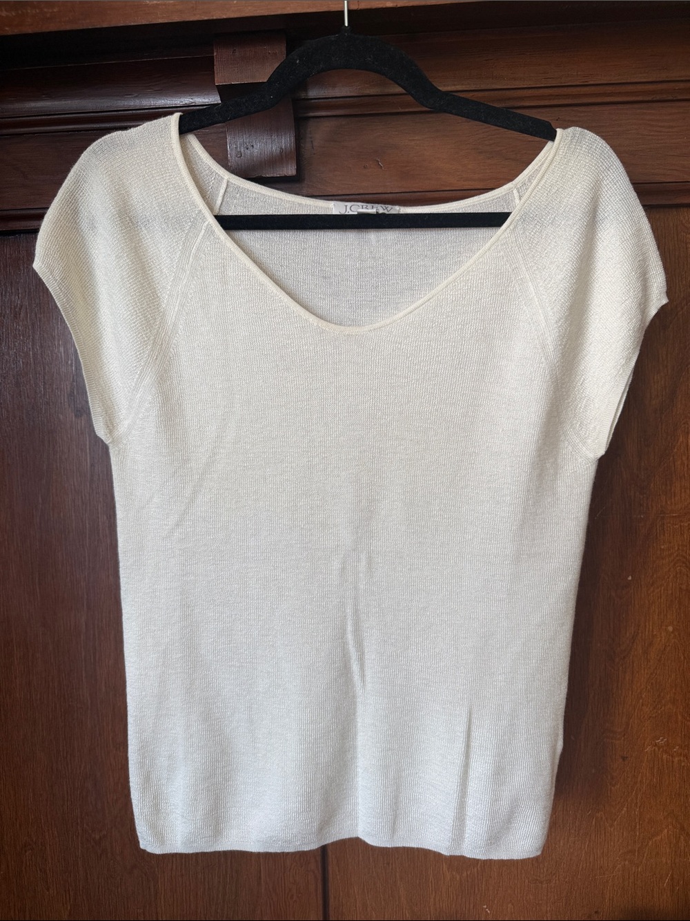 J. Crew Cream Short-Sleeve Scoop Neck Top Silk Cashmere Blend Sheer Knit Tee